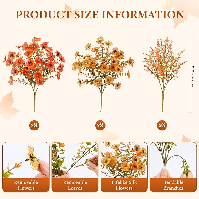 SHareconn 24Pcs Artificial Fall Flowers UV Resistant Fake Mums - Image 2