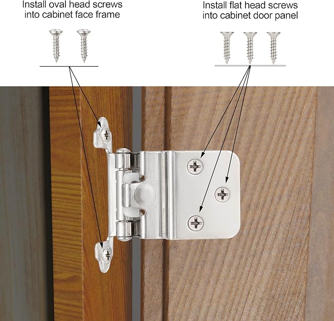 Brushed Nickel Cabinet Hinges, 3/8” Inset, 4 Pack | - Image 5