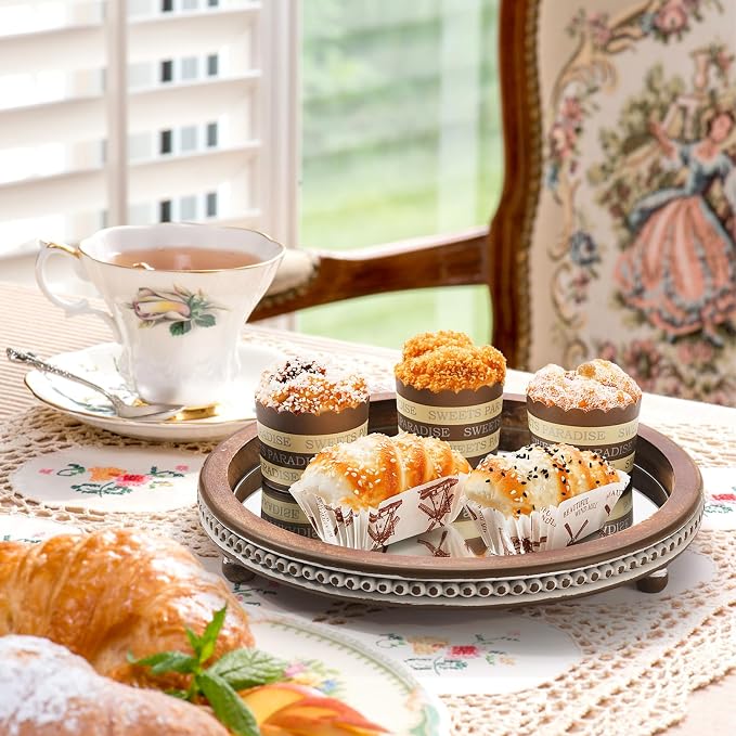 KULEDM Handmade Wooden Serving Tray, Small Beaded Coffee Table Tray Decor - Image 6