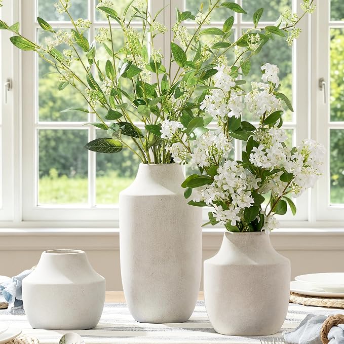 Mitt&Ditt Ceramic Flower Vase, 12.5 inch Tall Off-White Vase, Large Decorative - Image 9