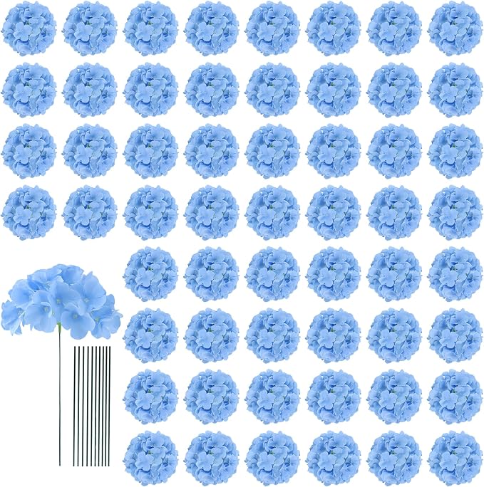 AVIVIHO 65pcs Blue Hydrangea Artificial Flowers Bulk Silk Flowers by Aviviho