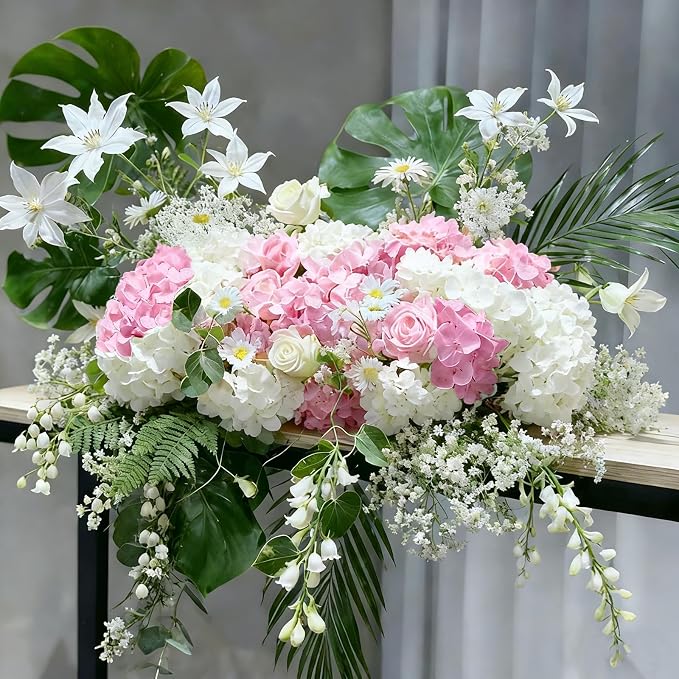 65Pcs Whitepink Hydrangea Artificial Flowers Bulk，Realistic Silk Fake Flowers - Image 5