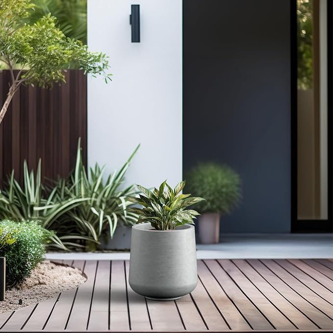 Kante Pale Gray Concrete Planter 13" Dia All-Weather Round Accent Pot | - Image 4