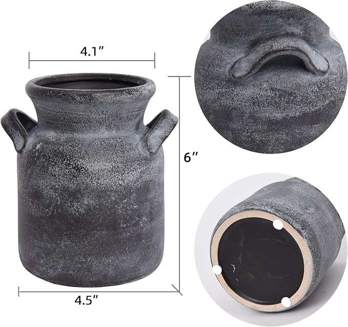 Quoowiit Ceramic Rustic Farmhouse Vase, Distressed Decorative Flower Vases - Image 5