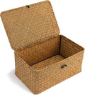 Nonam Small Wicker Basket with Lid, Seagrass Shelf Storage Basket, Natural | by Home