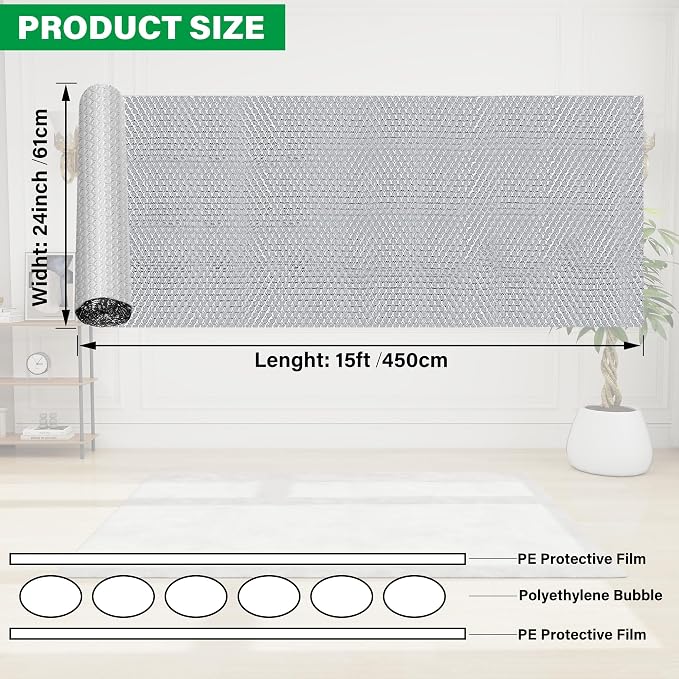 winemana Window Insulation Roll, 24IN x 15FT Reflective Heat Shield Bubble Film - Image 3