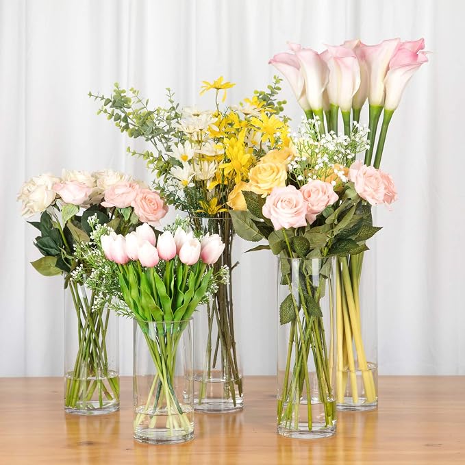 WGVI Quality Thick Weighted Clear Cylinder Glass Vases, Flower Arrangement - Image 8