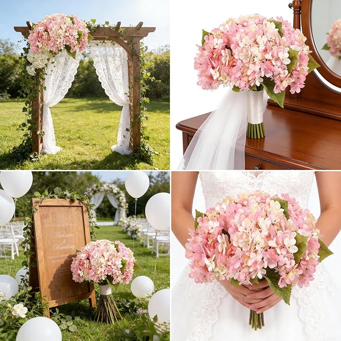 Kimura's Cabin 6pcs Fake Hydrangeas Flowers Artificial Silk Hydrangea, Wedding - Image 6