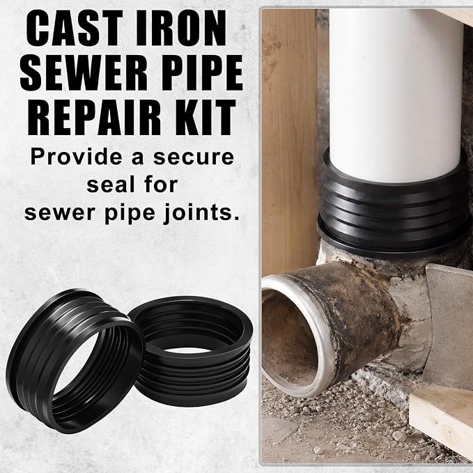 4 Pack 4'' to 4'' Cast Iron Hub to PVC Adapter Sewer Pipe Repair Kit Flexible - Image 3