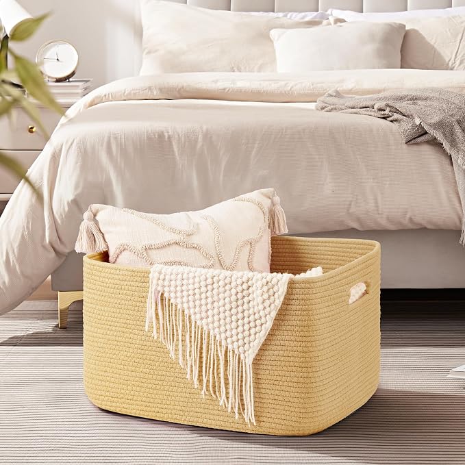 OIAHOMY 75L Large Blanket Basket, Woven Cotton Rope Baskets - Image 4