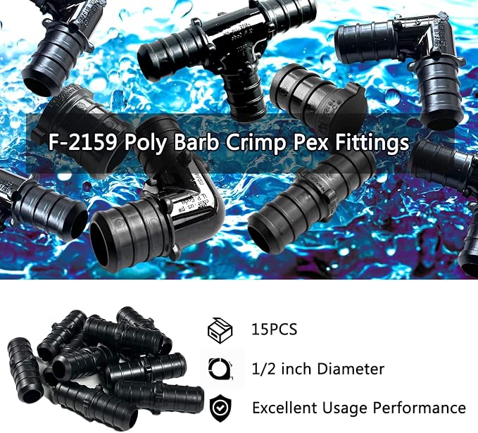 1/2 Inch Coupling, Poly PPSU Barb Crimp Pex Fitting, No Lead Plastic Pex - Image 3