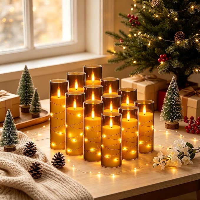 12 Pack Gray Acrylic Flameless Taper Candles, Flickering Black Wick LED Candles - Image 2