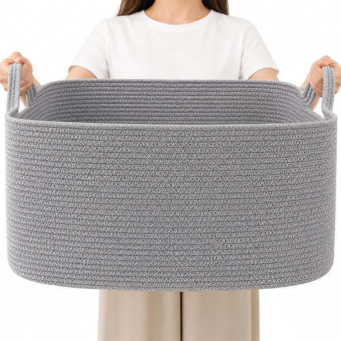 96L Woven Laundry Basket with Handles, Extra Blanket Basket, Living Room by HZFTJOY