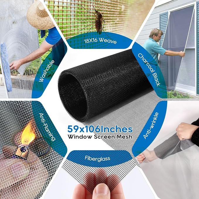 King&Charles Window Screen Replacement, 6in1 Window Screen Door Repair Kit | - Image 2