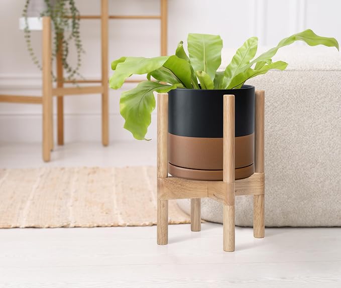 D'vine Dev Ceramic Pot with Natural Wood Stand, 8 in, 55-B-N-7 | Mid-Century - Image 7