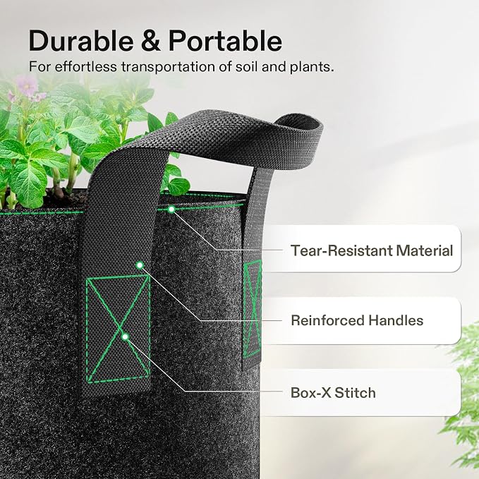 VIVOSUN 10-Pack 20 Gallon Plant Grow Bags, Heavy Duty Thickened Nonwoven Fabric - Image 4