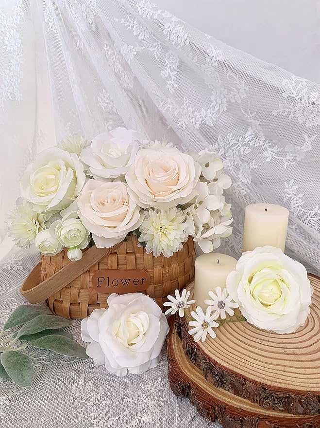 FACINOC Roses Artificial Flowers White Bouquet Fake Flower - Image 4