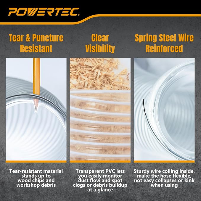 POWERTEC 70535 4" Magnetic Dust Collection Fittings and Hose Kit - Image 6