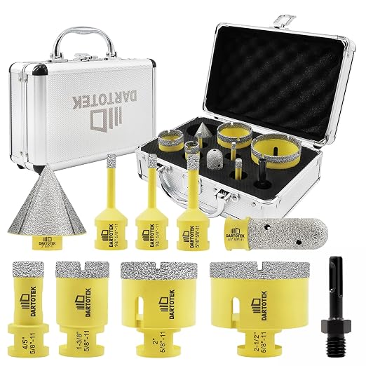 Diamond Core Drill Bits Set for Tile, DARTOTEK 10PCS Porcelain Hole Saw Kit by DARTOTEK