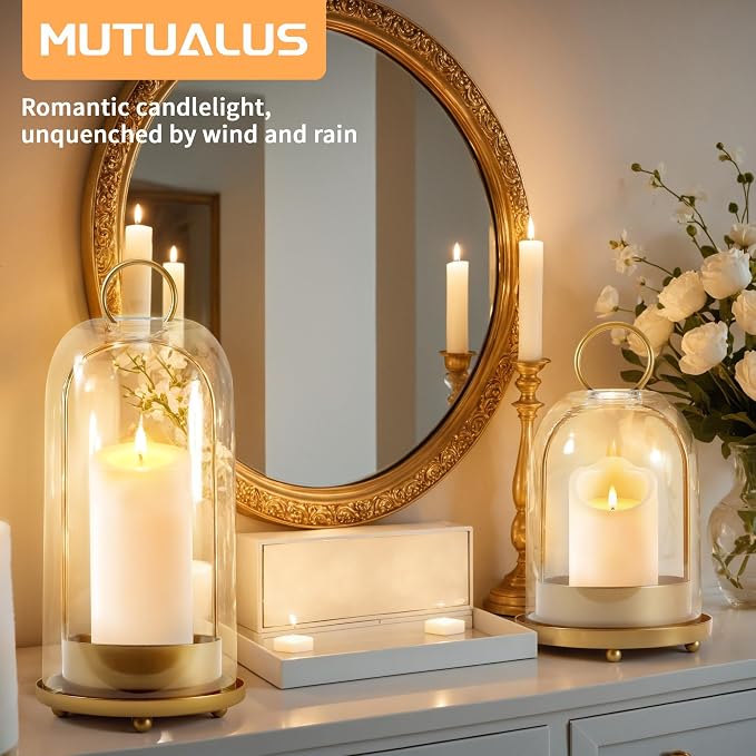 Hurricane Glass Candle Holders, Large & Medium Brass Lanterns Hurricane - Image 5