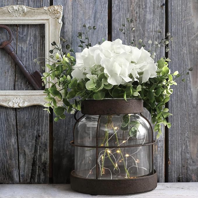 Farmhouse Glass Lantern Vase Vintage Flower Vases & Plants Hydrangea Lights | - Image 2