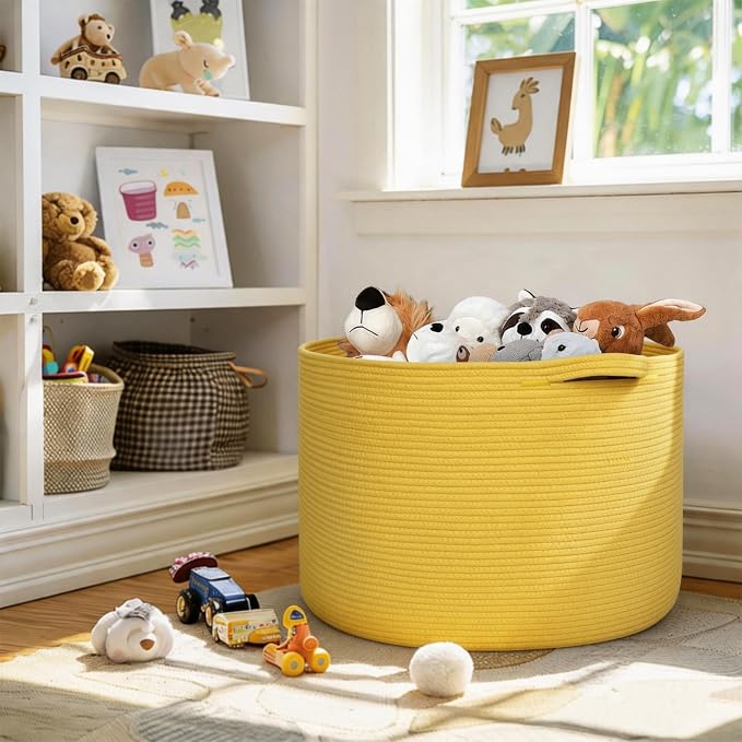 Extra Large 115L Yellow Basket, 23.6" x15.7 Cotton Rope Yellow Decor - Image 6