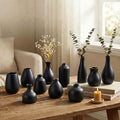 Black Bud Vases, Small Ceramic Vase Set of 11, Mini Pottery Vases by Unknown