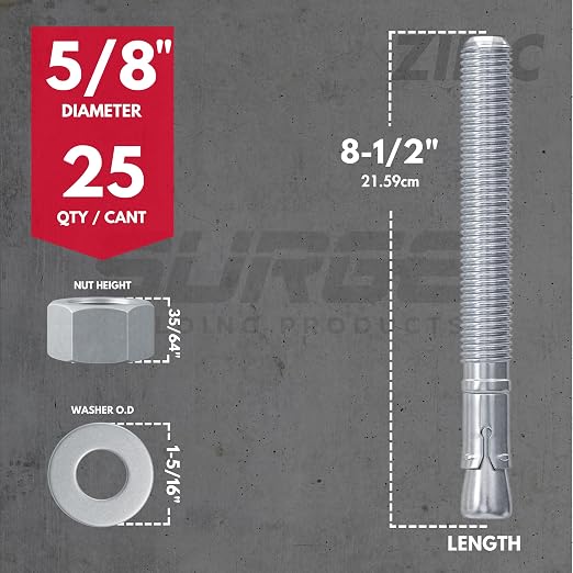 5/8" x 8-1/2" Zinc-Plated Wedge Anchors - Image 2