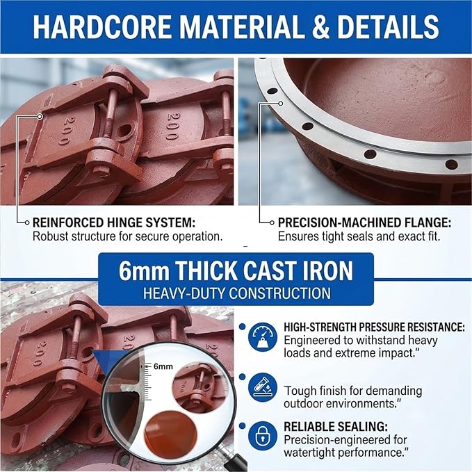 6mm Thick Flanged Backflow Preventer Drainage Gate | Sturdy Cast Iron - Image 3