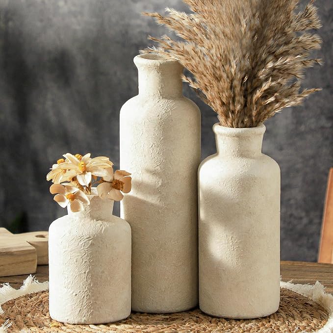 Ceramic Vases Set of 3, Pottery Rustic Farmhouse Decorative Vases Modern Decor by ooit
