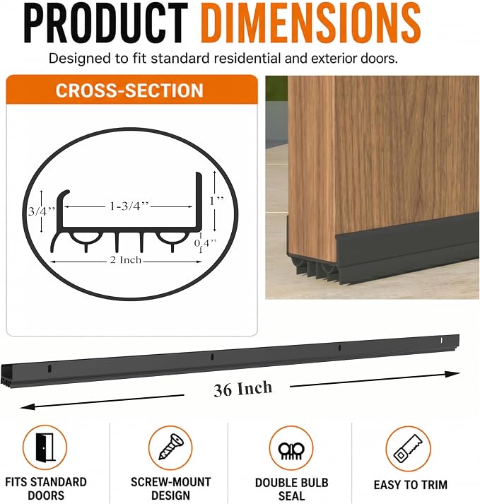 Door Sweep for Bottom of Door, Exterior Door Seal 36”, Fits Standard 1-3/4” - Image 5