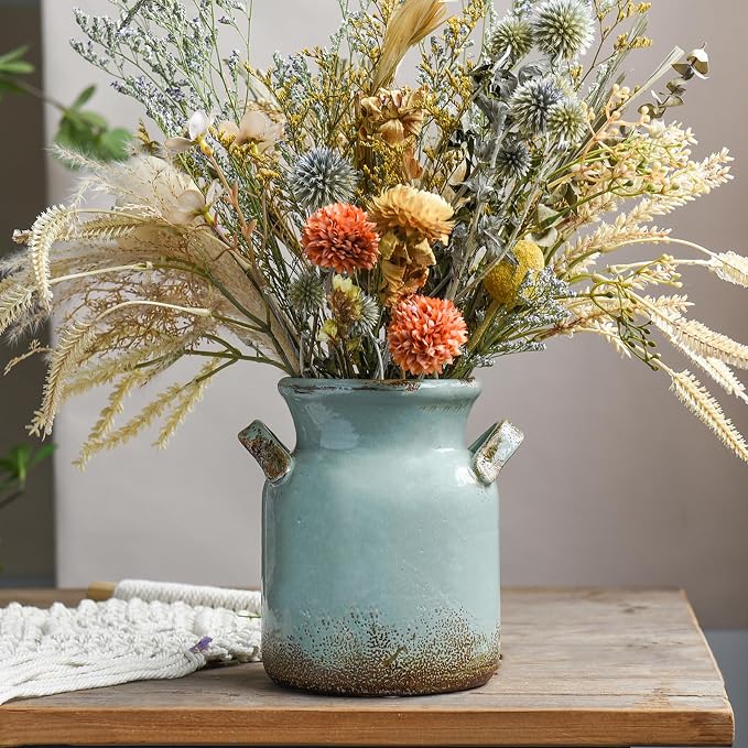 Quoowiit Ceramic Rustic Farmhouse Vase, Distressed Decorative Flower Vases by Quoowiit