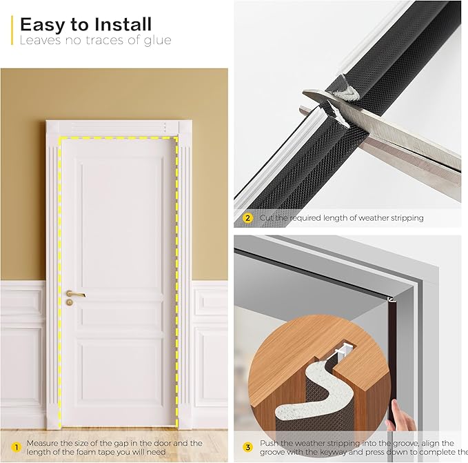 Ravinte Weather Stripping Door Seal, Q-Shaped Kerf Foam Strip, 40 FT, No - Image 5