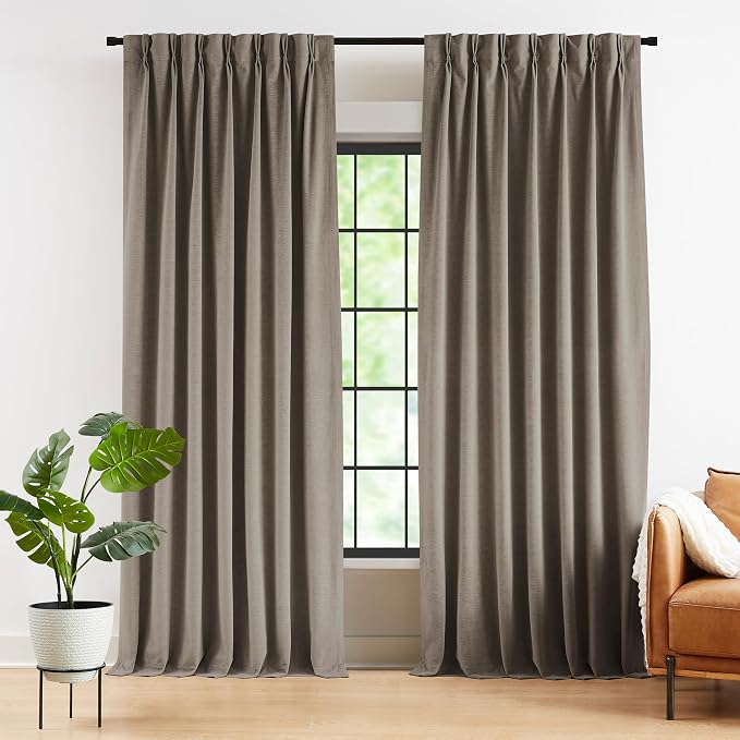 Kayne Studio Mocha Tan Velvet Pinch Pleated Back Tab Curtains 90 Inch Long | by KayneStudio