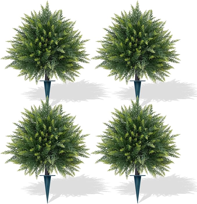 Artificial 4 Pack Cedar Topiary Trees by FEELTHENEWWORLD