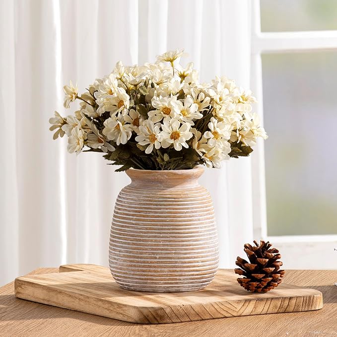 Ceramic Rustic Vase, Small Flower Farmhouse Vases Home Decor, 6“ Terracotta - Image 3