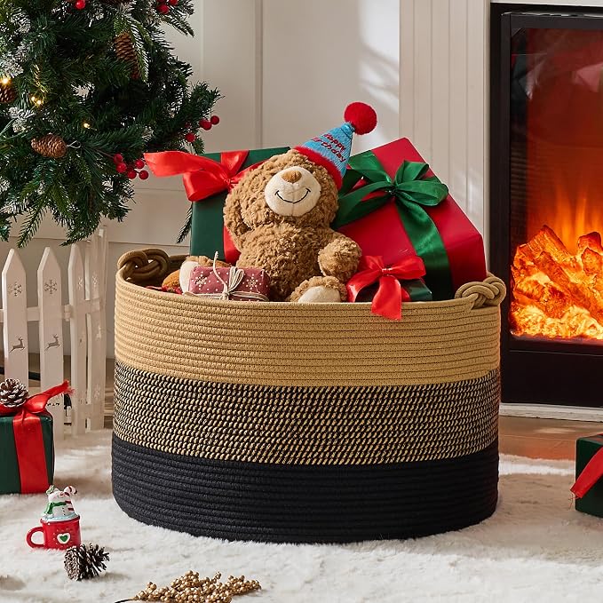 KAKAMAY Large Blanket Basket, Woven Rope Baskets - Image 6