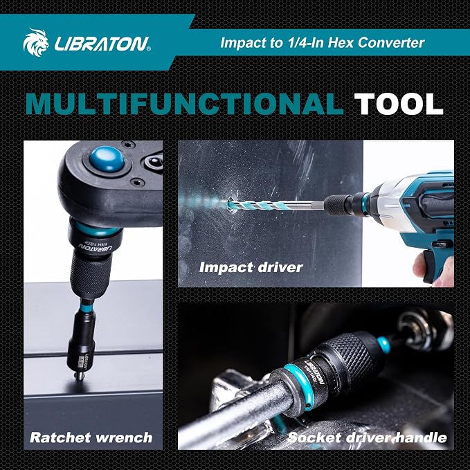 LIBRATON Impact to 1/4 Hex Converter, 1/2 3/8 1/4 Drive, Impact Bit Holder | - Image 6
