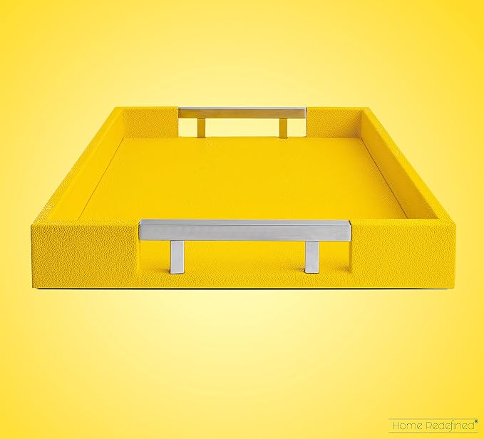 Modern Elegant 17.5"x12" Rectangle Yellow Shagreen Faux Leather Decorative Tray - Image 4