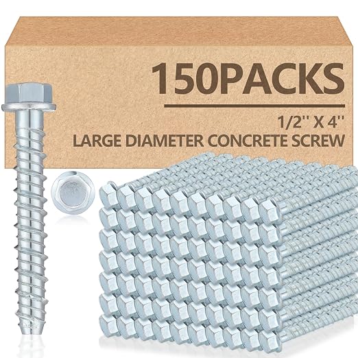 Tandefio 150 Pack 1/2 x 4 Concrete Anchors and Screw Kits Galvanized | Large by Tandefio