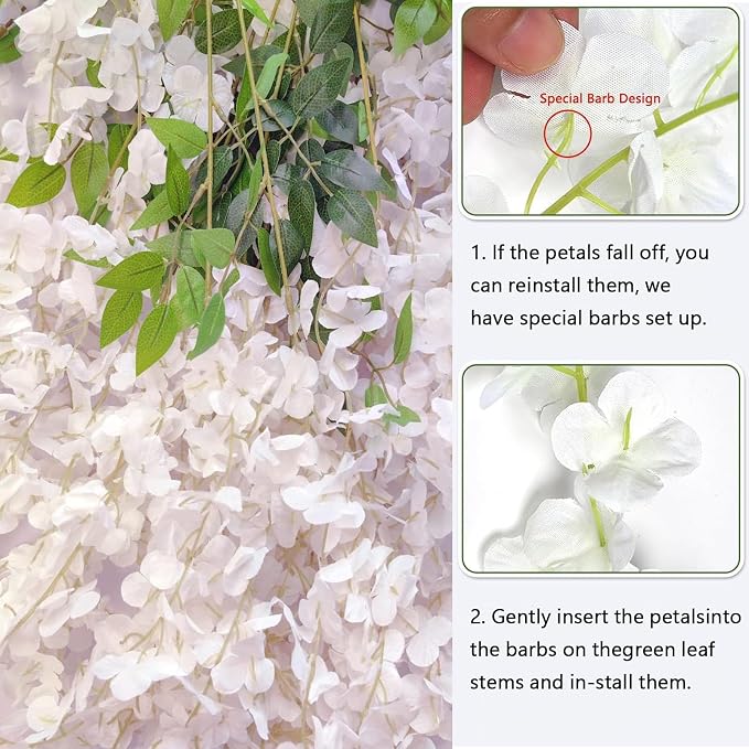 12Pcs Artificial Wisteria Flowers 3.6 Feet/Piece White Dense Artificial Fake - Image 4