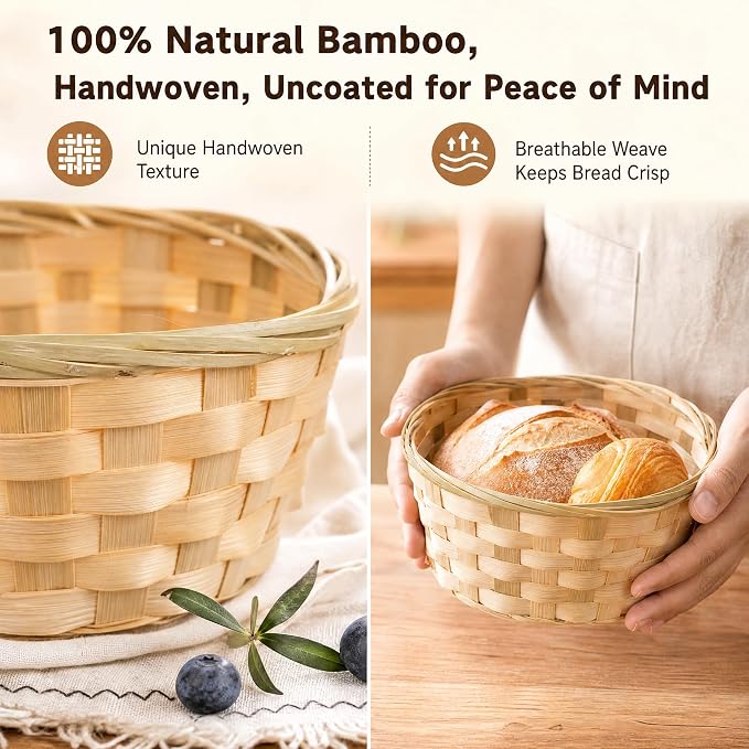TOPZEA 10 Pack Round Gift Baskets, 8 Inch Natural Bamboo Woven Fruit Basket - Image 3