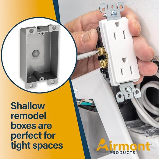 Plastic Electrical Box, Shallow Remodel Box, 8 Cubic Inch Grey Outlet Box - Image 7