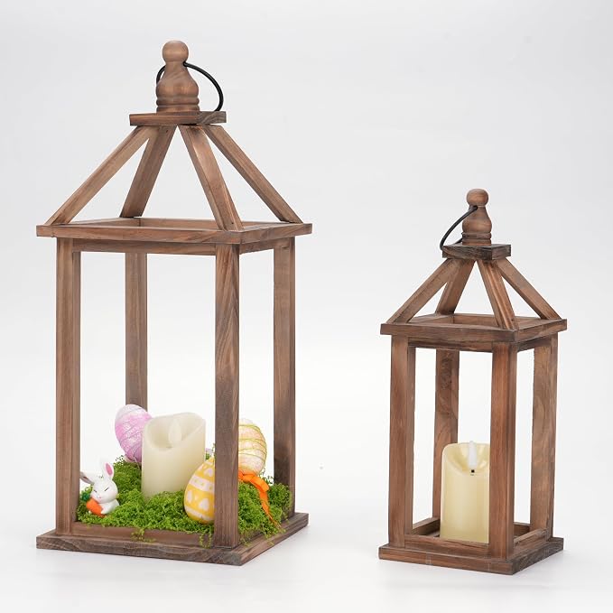 Romadedi Wood Candle Lantern Decorative, Rustic Decor Set of 2 | Farmhouse - Image 8