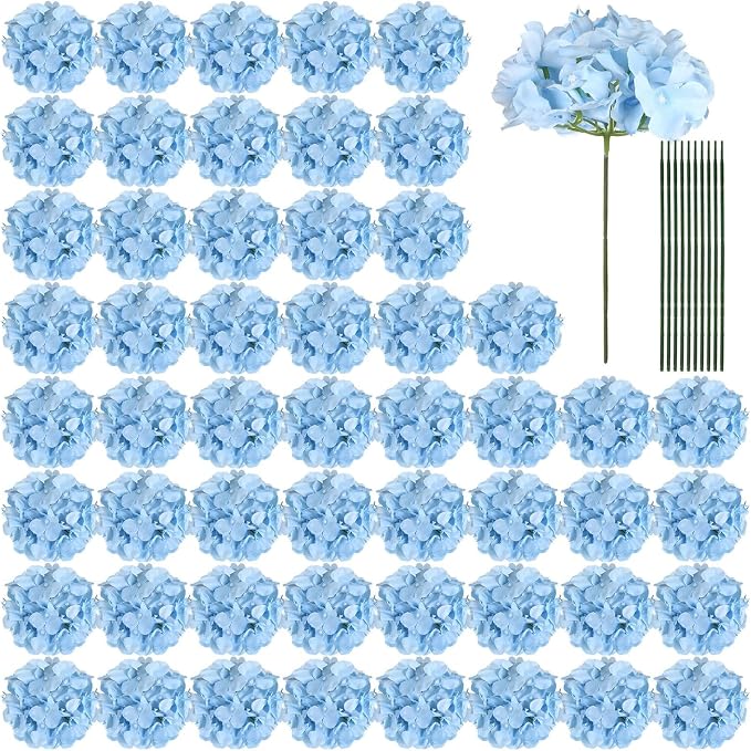 Auihiay 64pcs Blue Hydrangea Artificial Flowers, Artificial Hydrangea Flowers by Auihiay