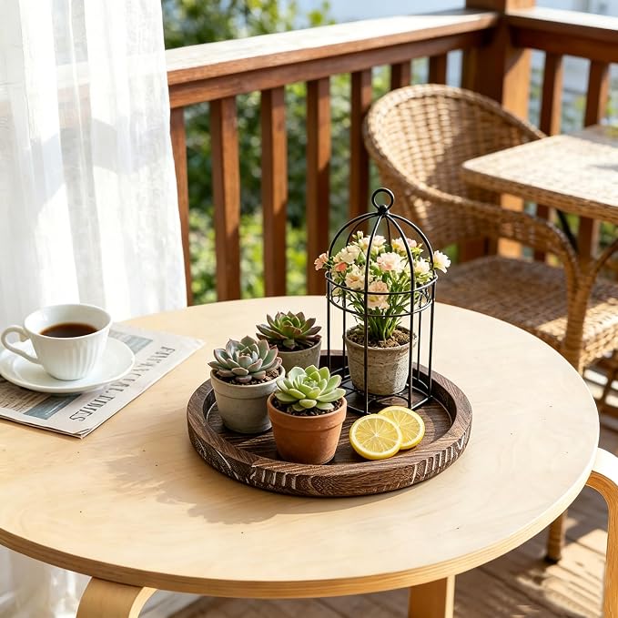 11 Inches Round Wooden Tray Decor, Round Wood Tray - Image 8