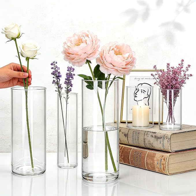 Glass Cylinder Vase, 10 Pack Glass Vases, Hurricane Floating Candle | Glass - Image 3