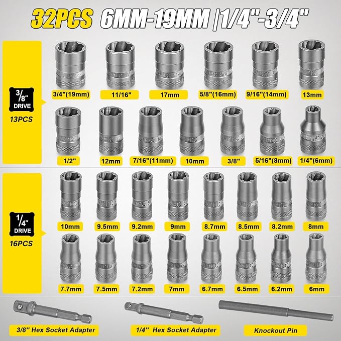 Upgrade Bolt Extractor Kit, 1/4" 3/8" Drive Impact Rounded Bolt Remover - Image 3