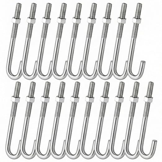 Yaocom 20 Pcs J Bolt with Nut 3/8"-16 x 5 Stainless Steel Concrete Anchors by Yaocom