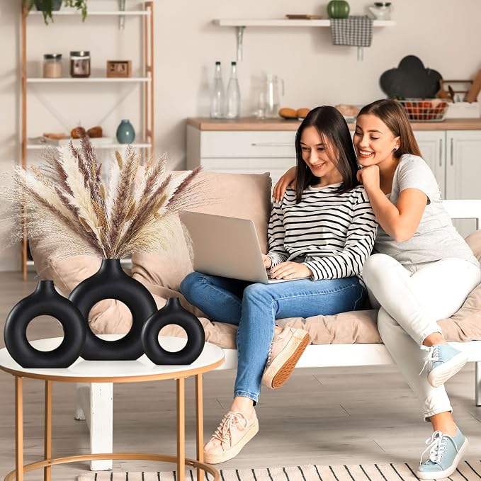 Black Ceramic Vases -for Modern Home Decor, Decorative Gift - Image 2
